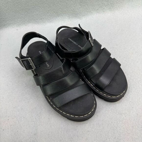 Sincerely Jules Model "Daring" Black Chunky Platform Sandals Women's Size 6 - Picture 3 of 8